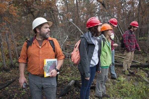 A fire burned more than 500 acres of the Altona Flat Rock forest in July, providing the perfect setting for SUNY Plattsburgh students studying forest ecology. Photo by Mike Lynch