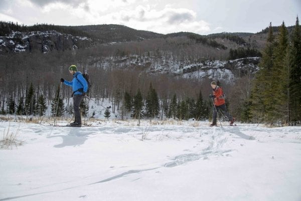 BETA executive director Josh Wilson skis Old Mountain Road with former Explorer editor Phil Brown in March 2018. Photo by Mike Lynch