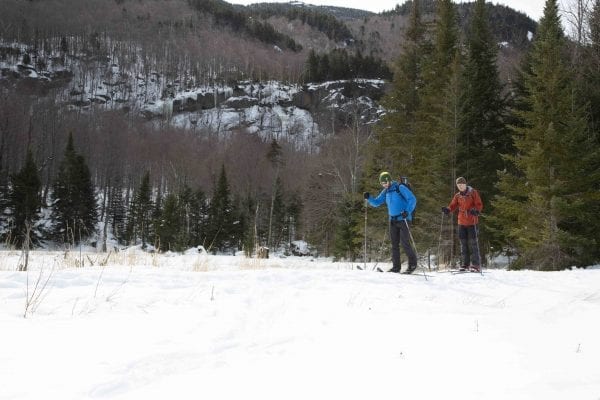 BETA executive director Josh Wilson skis Old Mountain Road with former Explorer editor Phil Brown in March 2018. Photo by Mike Lynch