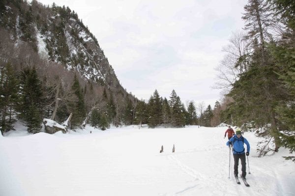 BETA executive director Josh Wilson skis Old Mountain Road with former Explorer editor Phil Brown in March 2018. Photo by Mike Lynch