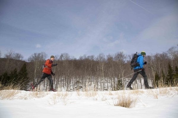 BETA executive director Josh Wilson skis Old Mountain Road with former Explorer editor Phil Brown in March 2018. Photo by Mike Lynch