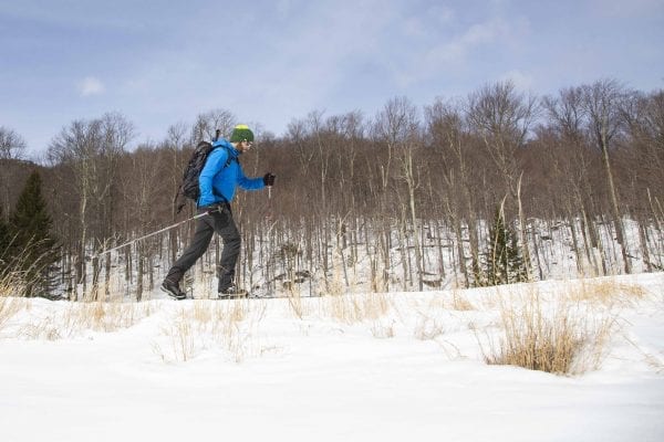 BETA executive director Josh Wilson skis Old Mountain Road in March 2018. Photo by Mike Lynch