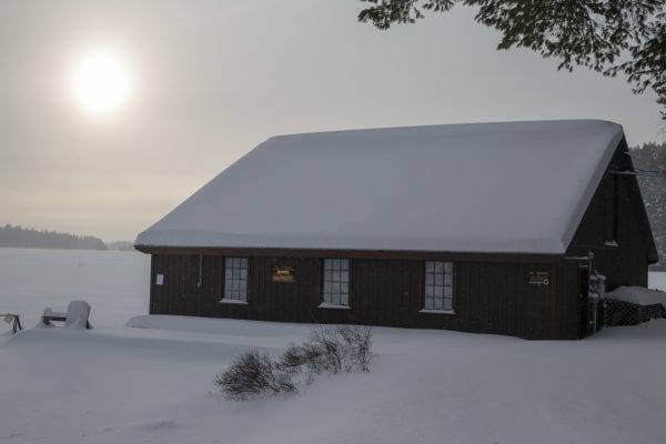 The Ampersand Bay state boat launch on Lower Saranac Lake was snowed-in Monday.