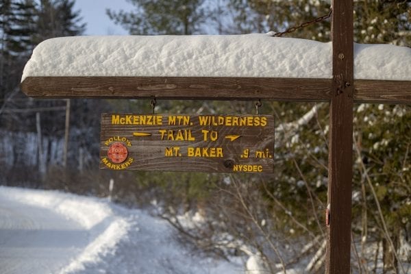 Baker Mountain trailhead in Saranac Lake Monday afternoon. Photo by Mike Lynch