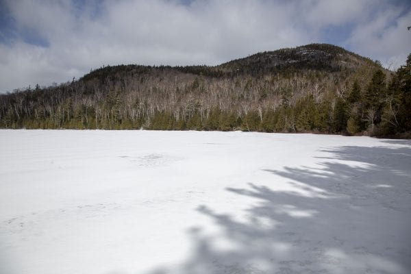 Heart Lake in the High Peaks was still frozen on April 1. Photo by Mike Lynch
