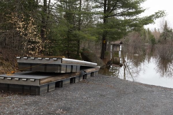 The Crusher boat launch on the Raquette River was under water on April 25. Photo by Mike Lynch
