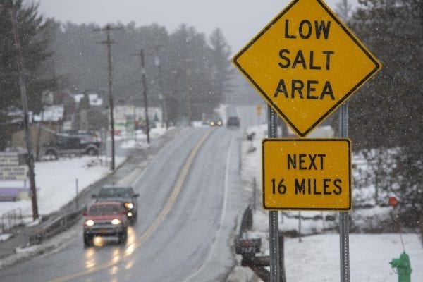 low road salt area sign