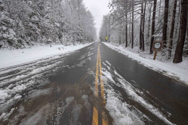 Snow fell in Wilmington this morning, leading to some accumulation on the ground at about 2,500 feet in elevation. Photo by Mike Lynch