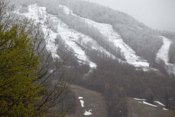 Some trails at Whiteface Mountain were covered with snow this morning after a storm. Photo by Mike Lynch