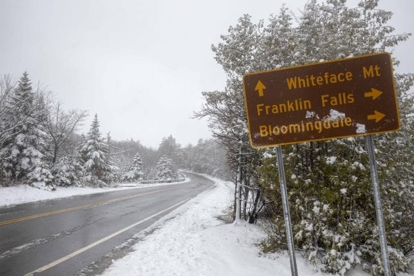 Snow fell in Wilmington this morning, leading to some accumulation on the ground at about 2,500 feet in elevation. Photo by Mike Lynch