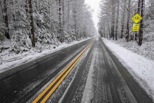 Snow fell in Wilmington this morning, leading to some accumulation on the ground at about 2,500 feet in elevation. Photo by Mike Lynch