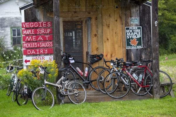 Cyclists left their bikes at this farm store at Reber Rock Farm. Photo by Mike Lynch