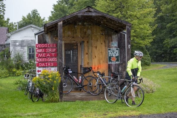 A Cycle Adirondacks participant at Reber Rock Farm, where there was a scheduled lunch break during their trip in August. Photo by Mike Lynch