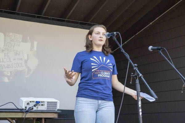 Many high school students from the Tri-Lakes left school to participate in Friday's climate strike held at Riverside Park in Saranac Lake. Overall several hundred people attended the demonstration. Photo by Mike Lynch