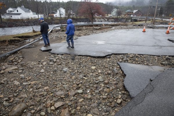 Flooding during the Halloween storm damaged roads and bridges, including Algonquin Drive in the town of Wells. Photo by Mike Lynch
