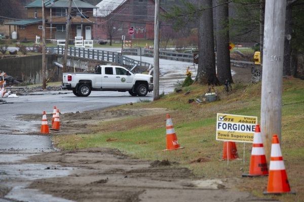 Flooding during the Halloween storm damaged roads and bridges, including Algonquin Drive in the town of Wells. Photo by Mike Lynch
