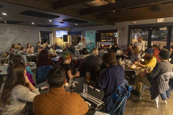 Adirondack Center for Writing hosted a story slam at the Big Slide Brewery in Lake Placid in November. Photo by Mike Lynch