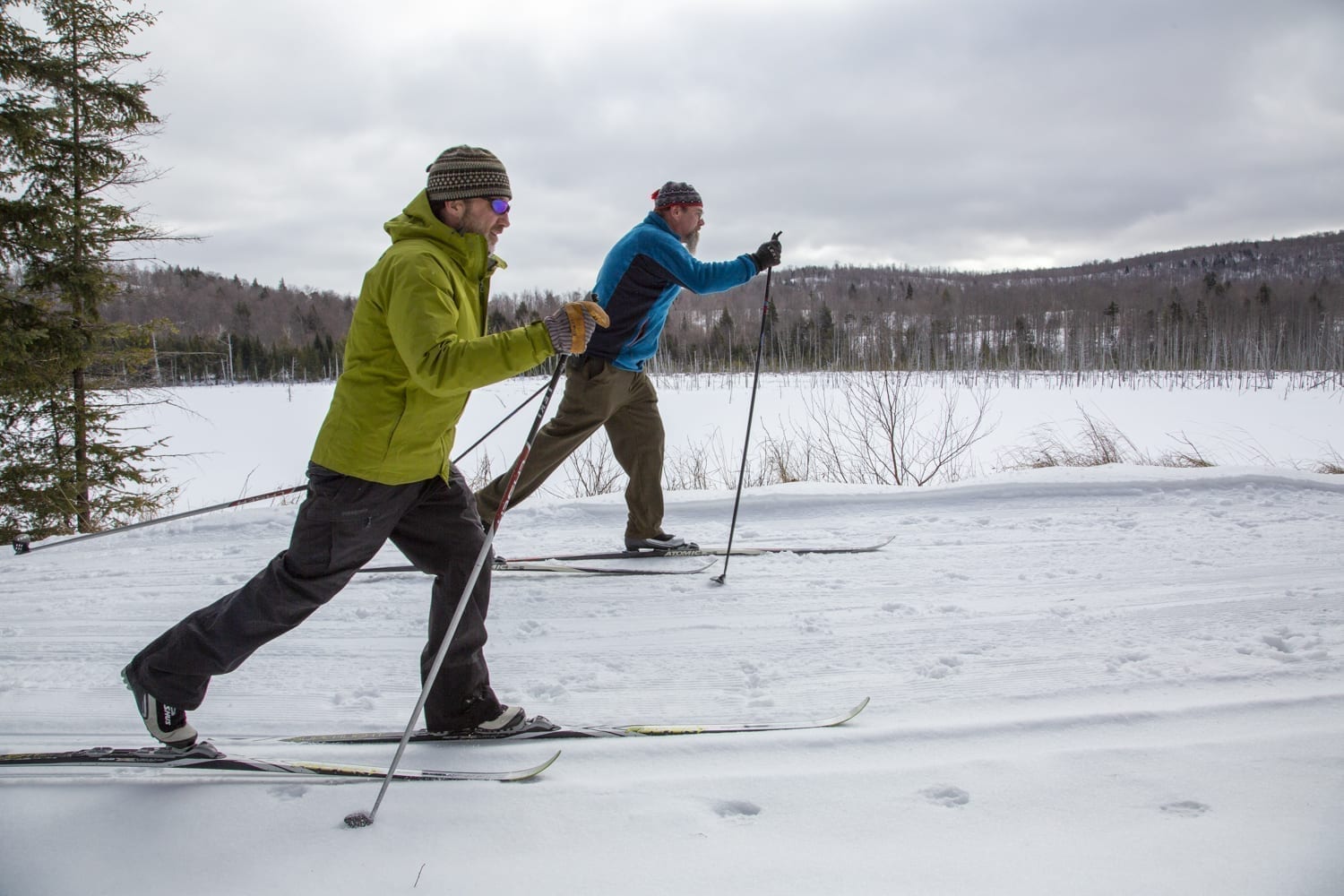 John Gills, back, and Eric Lanthier ski the James Frenette Trails in Tupper Lake. Photo by Mike Lynch