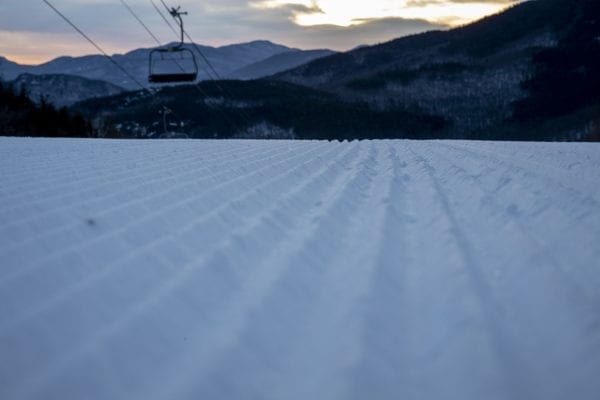 On cold winter mornings, skiers can be found skinning up Whiteface Mountain between the hours of 6 and 8:30 a.m. as part of the Uphill Skiing Program. Skiers do this for exercise, especially when there isn’t a lot of snow in the backcountry, to train for upcoming adventures, and to experience the scenery at sunrise. This activity has been occurring at Whiteface for decades, but it has become more popular and more regulated in recent years. Photo by Mike Lynch