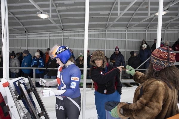 Behind the scenes with USA Luge Race Official Peggy Mousaw at the Youth National Seeding Races and Championships in February at the Mount Van Hoevenberg Sports Complex in Lake Placid. Photo by Mike Lynch