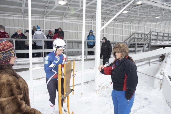 Behind the scenes with USA Luge Race Official Peggy Mousaw at the Youth National Seeding Races and Championships in February at the Mount Van Hoevenberg Sports Complex in Lake Placid. Photo by Mike Lynch