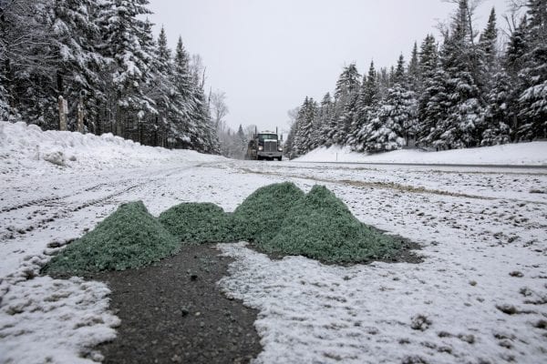 Salt piles along a High Peaks highway.