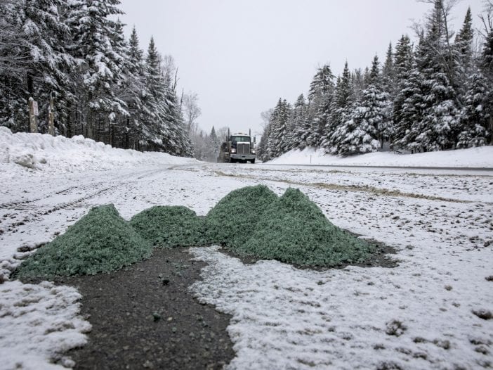 Salt piles along a High Peaks highway.