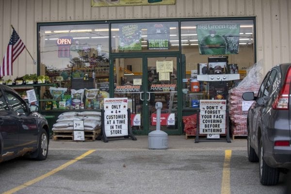 Aubochon Hardware in Saranac Lake only allows four customers into the store at a time. Photo by Mike Lynch