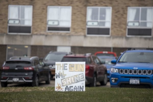 A sign of encouragement in front of the Adirondack Medical Center in Saranac Lake. Photo by Mike Lynch