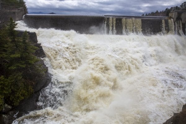 Union Falls Dam after a big rain in April 2017. Photo by Mike Lynch