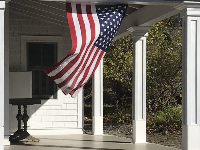 American flag on a porch
