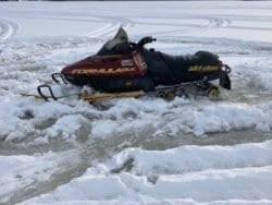 Snowmobile Stuck in Lewey Lake