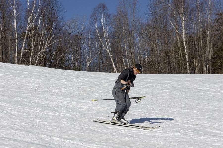 Alex Goff ski on Mount Pisgah during his "Everesting" trip. Photo by Mike Lynch