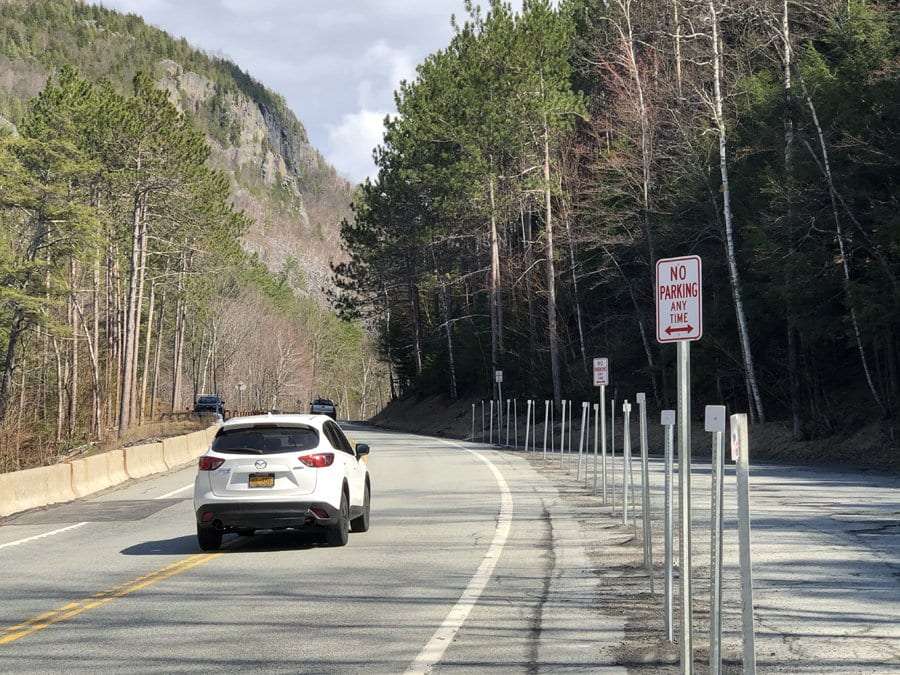 Posts block a parking area that rock climbers use to access the Case Wall.