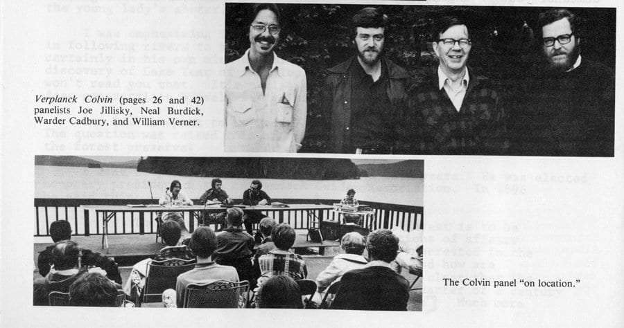 Joseph Jillinsky participates in a 1980 St. Lawrence University panel at Upper Saranac Lake.