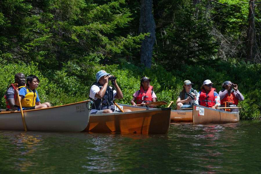 Viewing loons from the canoes.