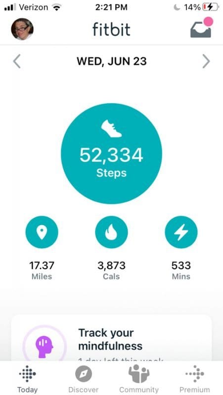 Fitbit screen from Mt. Marcy hike.