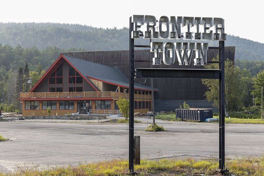 frontier town gateway a-frame building