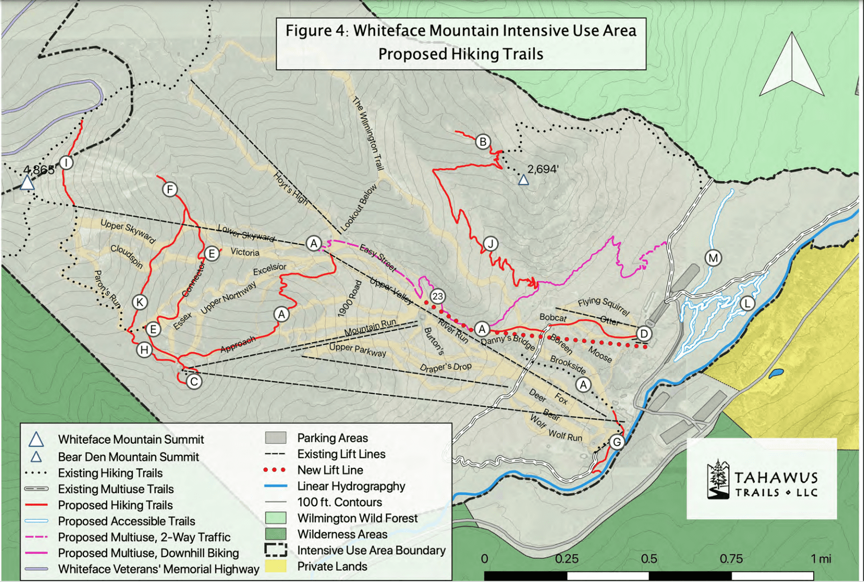 Proposed hiking trails for Whiteface Mountain
