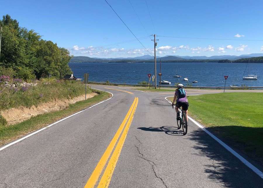 country road lake view