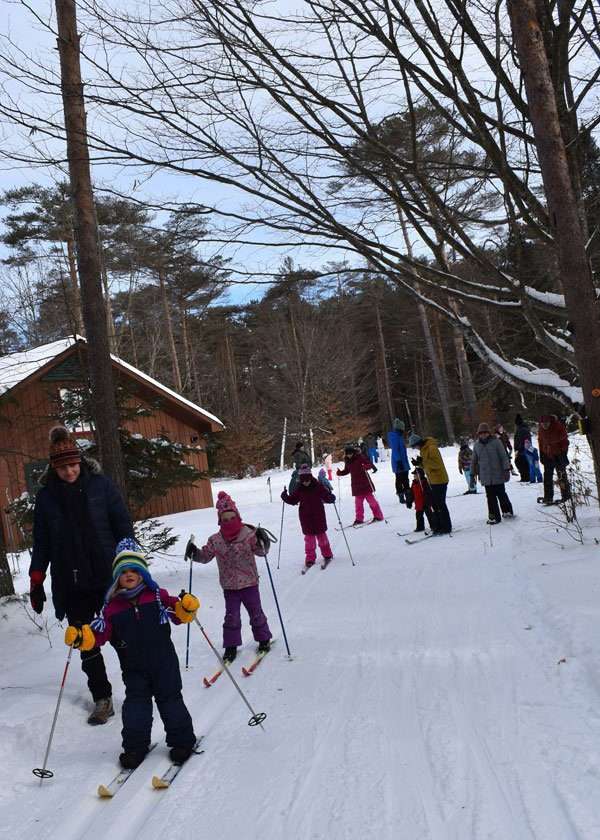 family skiing