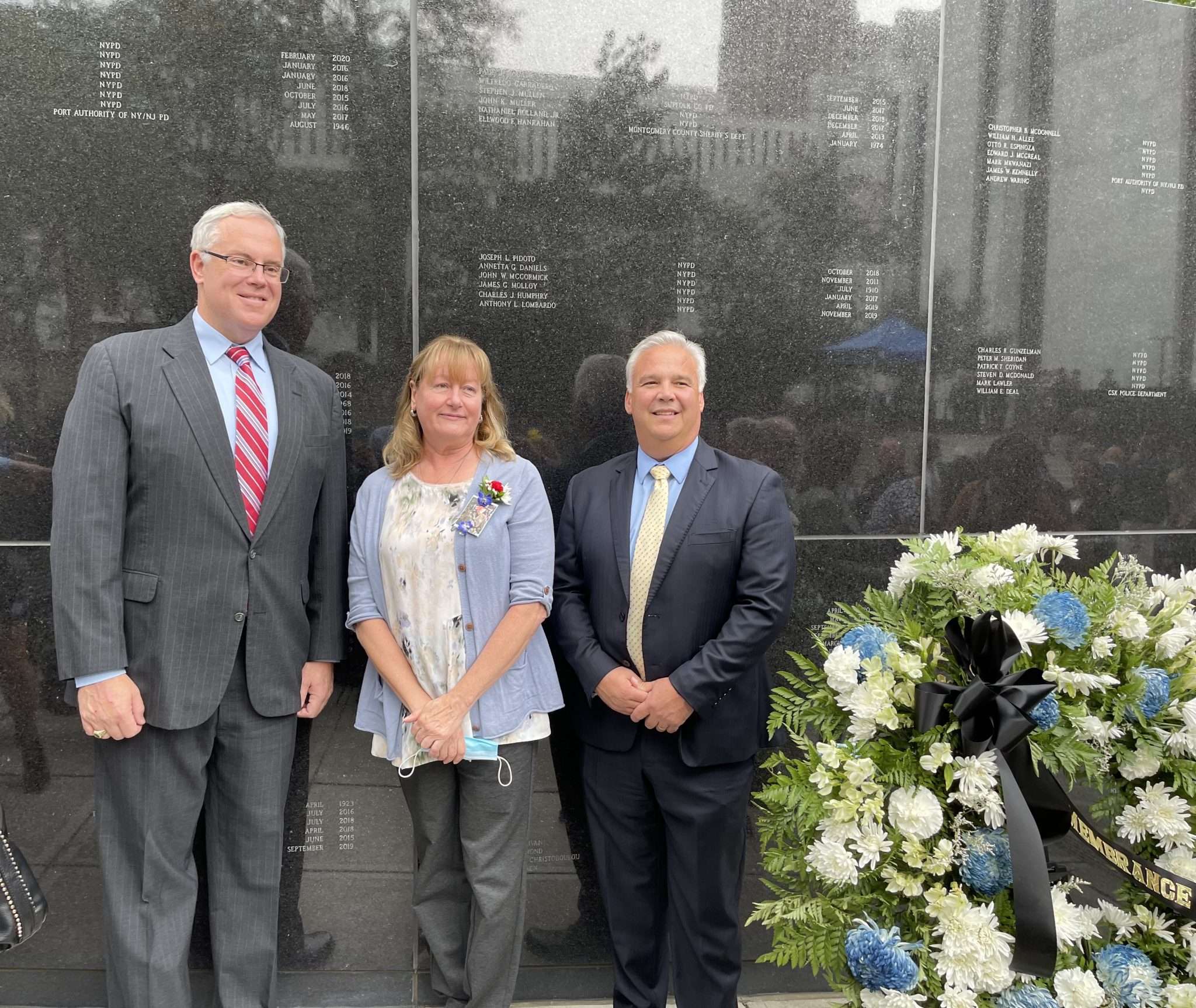 State Sen. Dan Stec, Shari Raymond and state Assemblyman Matt Simpson at a memorial service for fallen officers. Photo courtesy of Shari Raymond