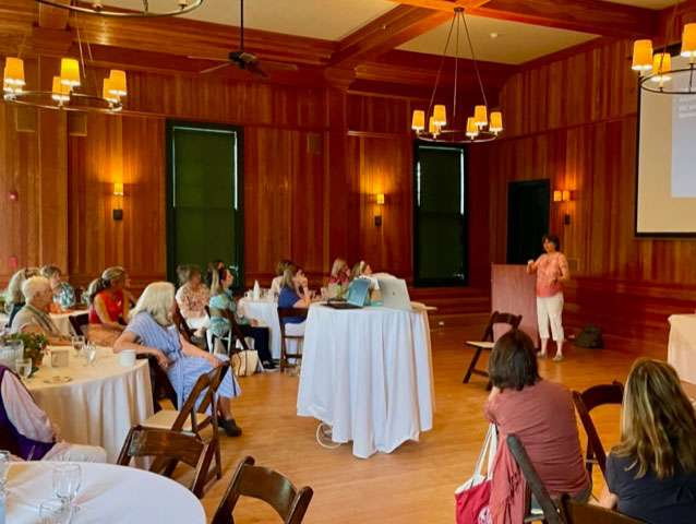 Paul Smith’s biologist Janet Mihuc speaks to a meeting of the Adirondack Garden Club at the Ausable Club in St. Huberts.