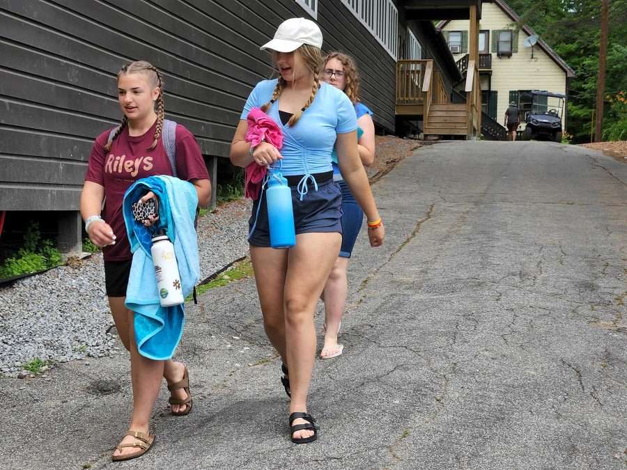 Campers on The Island head to the beach for an afternoon of activities. Photo by James M. Odato.