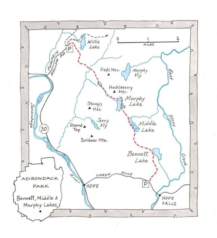 map of bennett, middle and murphy lakes in hamilton county