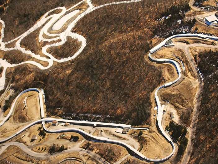 Aerial shot of bobsled run at Mount Van Hoevenberg