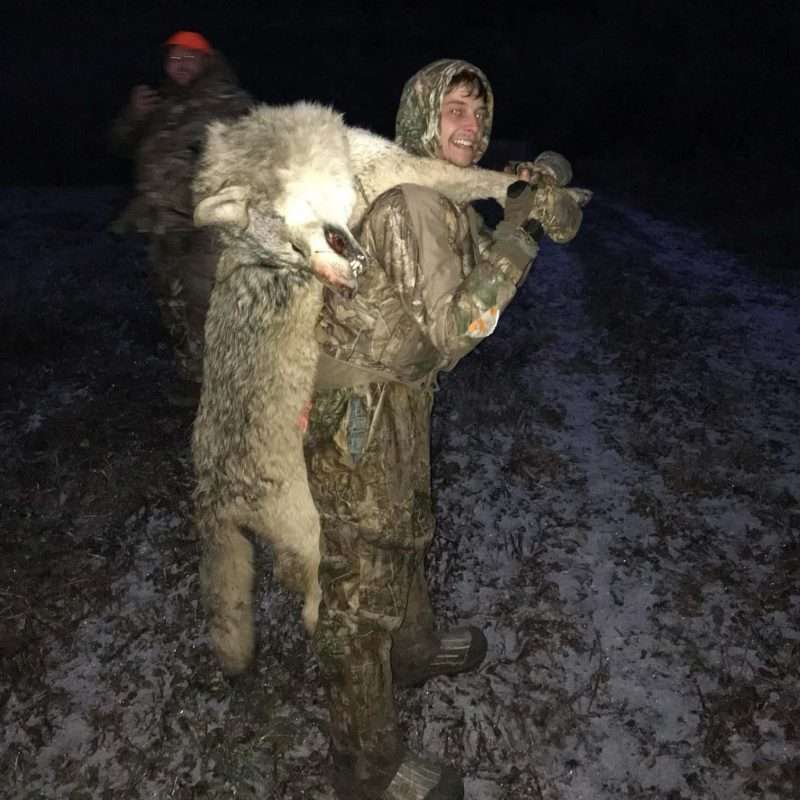 hunter with wolf