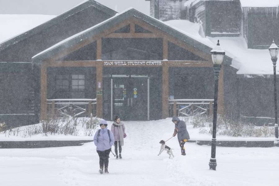 paul smiths college exterior shot on snowy day