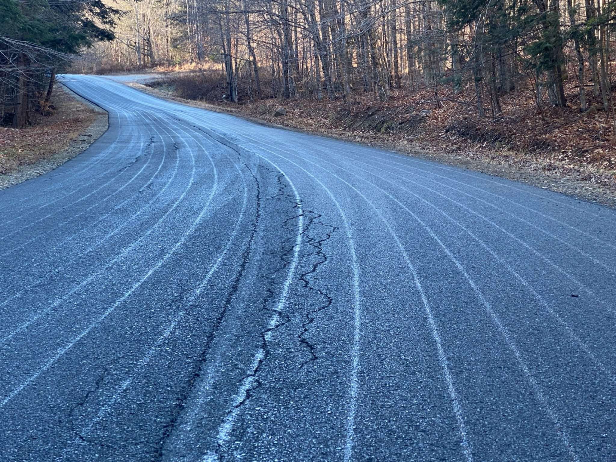 Brine streaks on Fox Hill Road in Edinburg