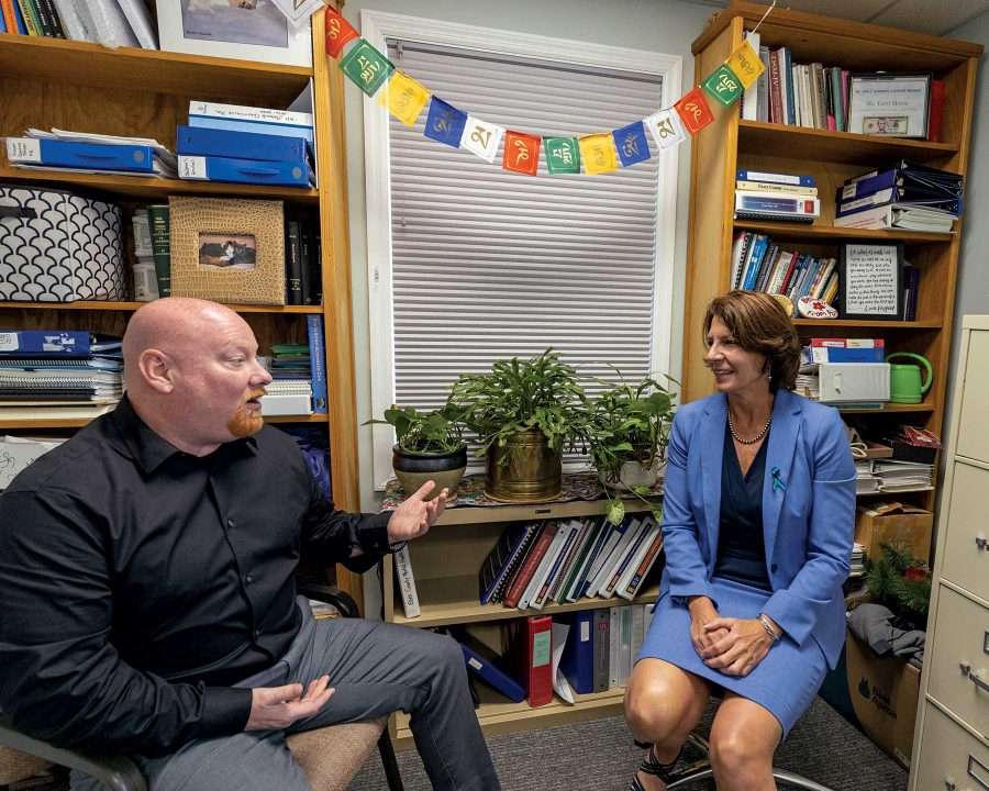 Tom Bull, a personal development trainer and positive culture consultant, and
Terri Morse, director of Essex County Mental Health and Community Services, meet in
Elizabethtown.